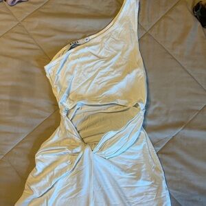 NAKD white xs one shoulder bare stomach slit dress , never worn! NOT Zara